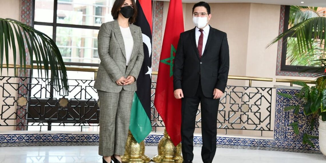 وزيرة الخارجية الليبية نجلاء المنقوش ونظيرها المغربي، ناصر بوريطة.صورة.الجزيرة