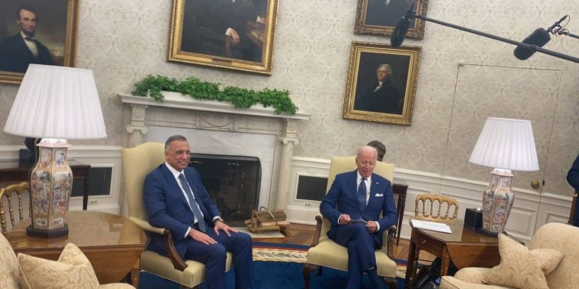 الرئيس الأمريكي جوزيف بايدن، ورئيس وزراء العراق، مصطفى الكاظمي.صورة.الحرة
