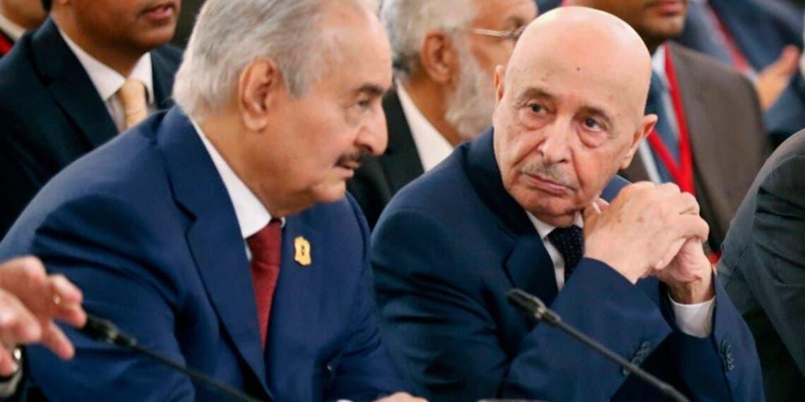القائد العام للجيش والقوات المسلحة الليبية، خليفة حفتر، ورئيس البرلمان الليبي، عقيلة صالح.صورة.العربية نت