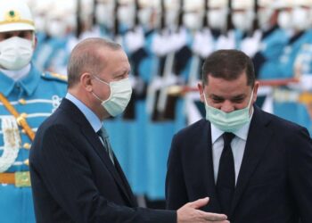 الرئيس التركي رجب طيب أردوغان ورئيس حكومة الوحدة الوطنية الليبية، عبد الحميد الدبيبة.صورة.ميدل إيست أونلاين