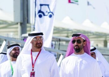 مستشار الأمن الوطني الإماراتي، طحنون بن زايد، وولي عهد أبو ظبي محمد بن زايد.صورة.مركز الإمارات للدراسات والإعلام