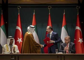 ولي عهد أبو ظبي، محمد بن زايد (يسار)، الرئيس التركي، رجب طيب أردوغان (يمين).صورة.ميدل إيست