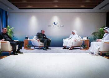 وزير الخارجية المصري، سامح شكري، ونظيره الإماراتي، عبدالله بن زايد، على هامش منتدى صير بني ياس.صورة.تويتر