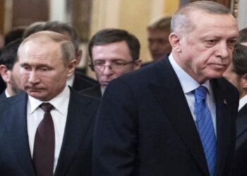 الرئيس الروسي، فلاديمير بوتين، ونظيره التركي رجب طيب أردوغان.صورة.إندبندنت عربية