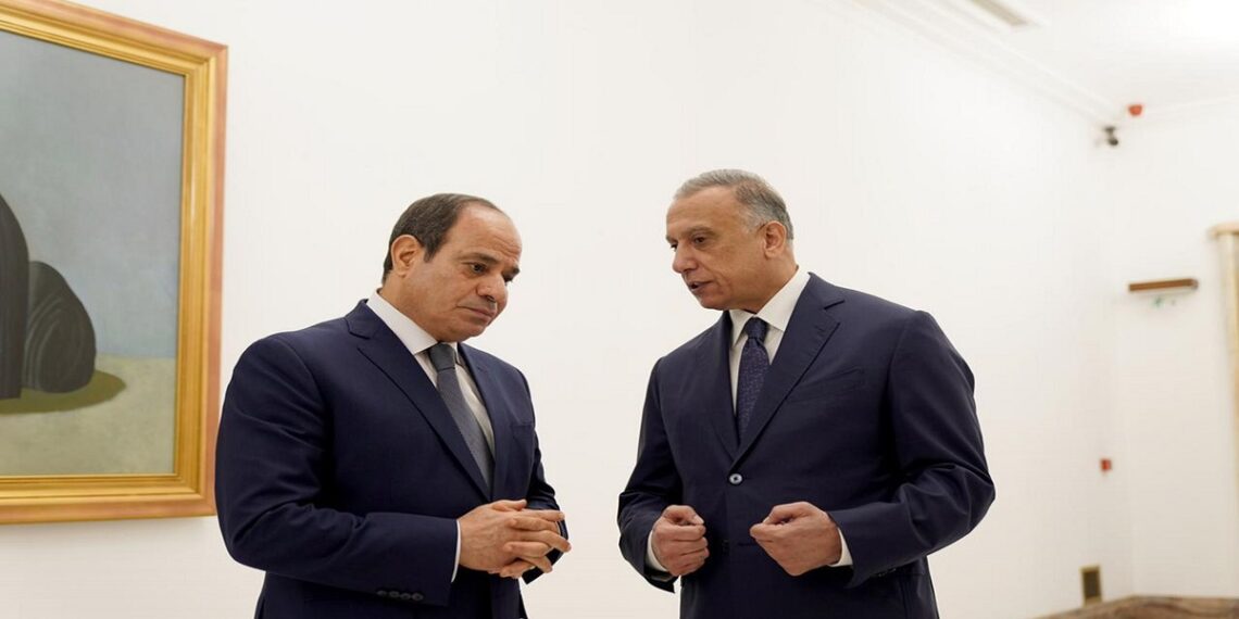 الرئيس المصري عبدالفتاح السيسي، ورئيس الوزراء العراقي مصطفى الكاظمي.صورة.تويتر