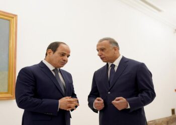 الرئيس المصري عبدالفتاح السيسي، ورئيس الوزراء العراقي مصطفى الكاظمي.صورة.تويتر