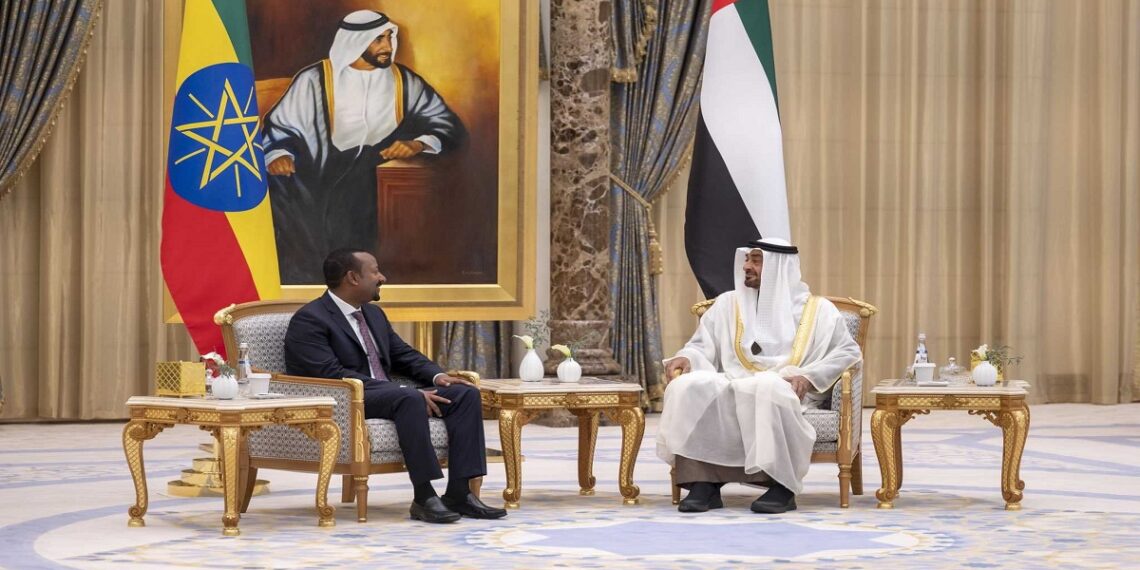 ولي عهد أبو ظبي، محمد بن زايد آل نهيان، ورئيس وزراء إثيوبيا، آبي احمد خلال زيارة الأخير لدولة الإمارات.صورة.تويتر