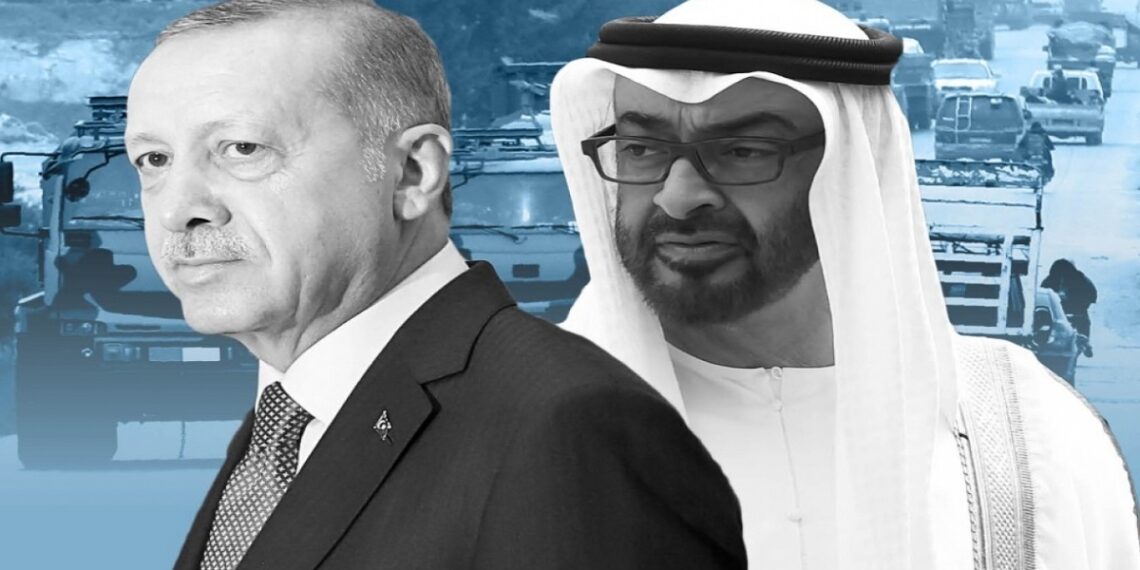 ولي العهد الإماراتي محمد بن زايد، والرئيس التركي رجب طيب أردوغان.صورة.تويتر