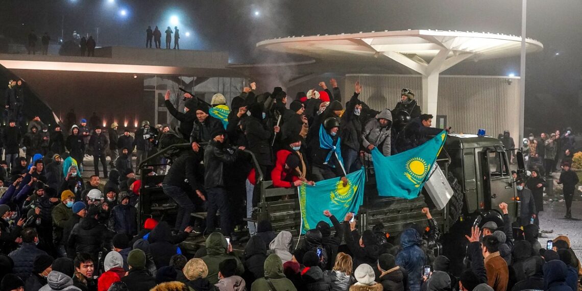 جانب من احتجاجات كازاخستان.صورة.تويتر