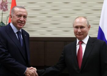 الرئيس الروسي فلاديمير بوتين، ونظيره التركي رجب طيب أردوغان.صورة.سبوتنيك