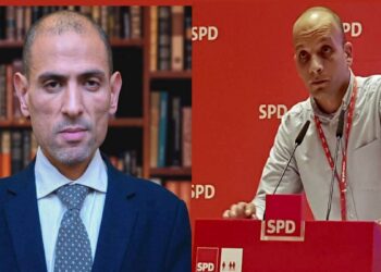 مدير مركز خبراء رياليست.عمرو الديب، ونائب رئيس الأمانة العامة للهجرة والتنوع بالحزب الاشتراكي الحاكم في ألمانيا، حسين خضر.صورة.روز اليوسف