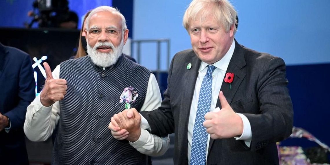 رئيس الوزراء البريطاني، بوريس جونسون، ونظيره الهندي، ناريندا مودي.صورة.BBC