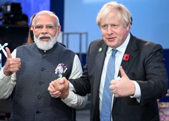 رئيس الوزراء البريطاني، بوريس جونسون، ونظيره الهندي، ناريندا مودي.صورة.BBC