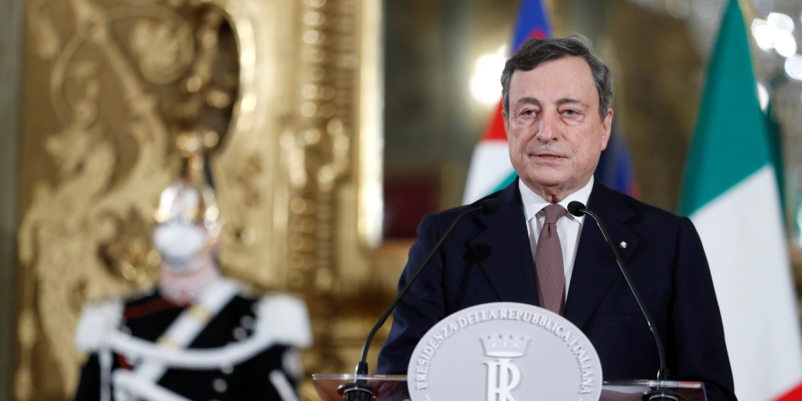 رئيس الوزراء ماريو دراجي . صورة . رويترز