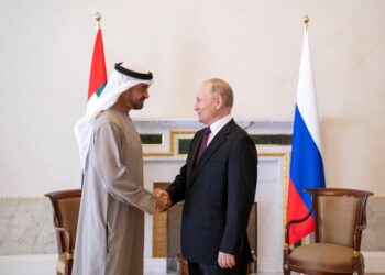 الرئيس الروسي، فلاديمير بوتين، ورئيس الإمارات، محمد بن زايد.صورة.رويترز