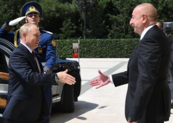 الرئيس الروسي فلاديمير بوتين، ونظيره الأذربيجاني إلهام علييف.صورة.سبوتنيك